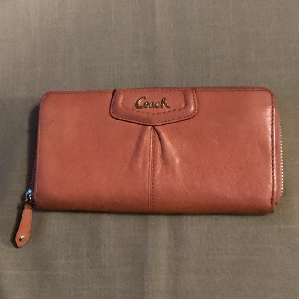 Coach Coral Leather Zip Wallet